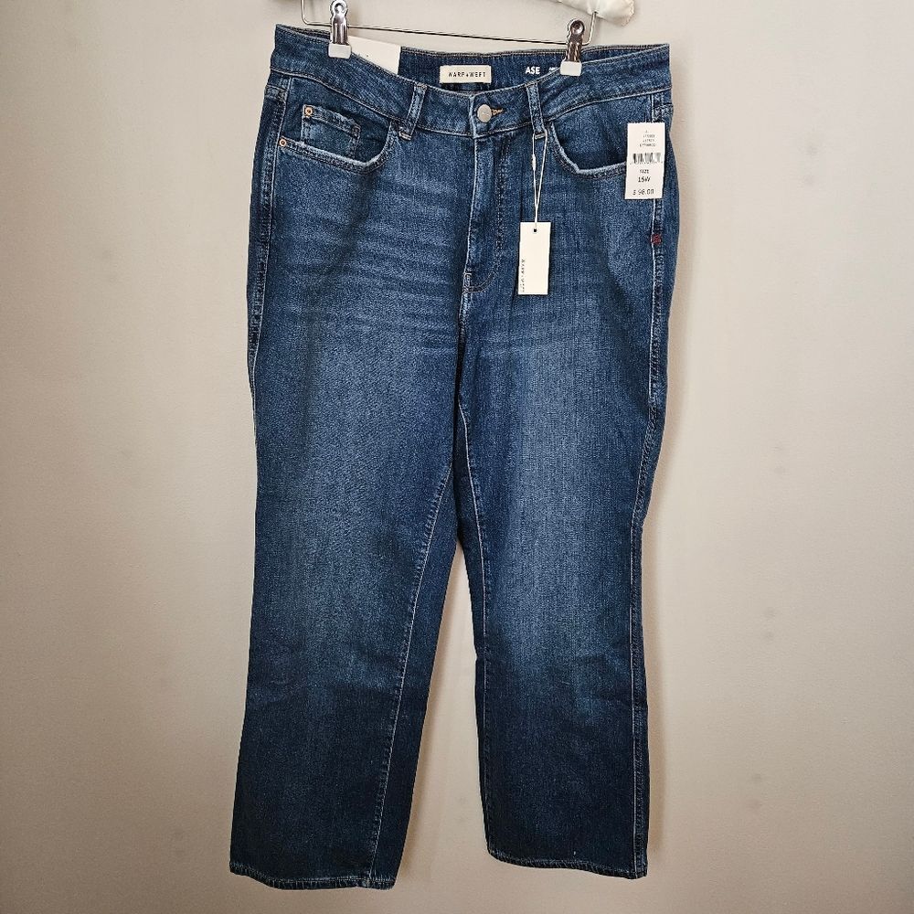 Warp + Weft Jeans Aspen Pitken Straight Denim Blue Distressed Casual Neutral